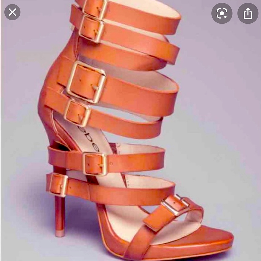 Bebe Cassee Cognac Strappy Sandal 9 39 Brown Heels
